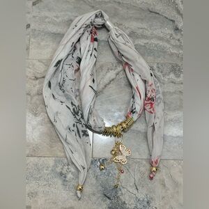 Elegant Floral Scarf with Gold Accents